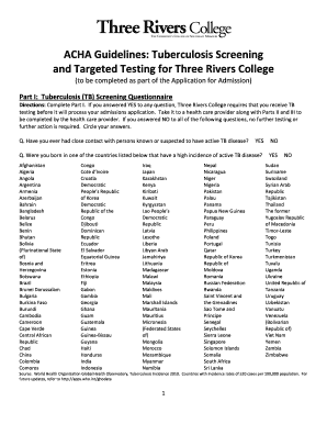 Tuberculosis Screening Form for Three Rivers College