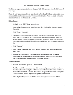 IRS Tax Return Transcript Request