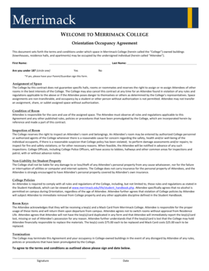 Merrimack College Orientation Occupancy Agreement