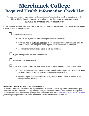 Merrimack College Health Examination Report