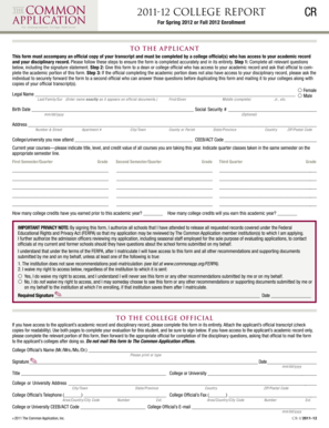 College Report Form for Spring 2012 or Fall 2012 Enrollment