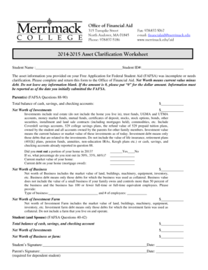 2014-2015 Asset Clarification Worksheet