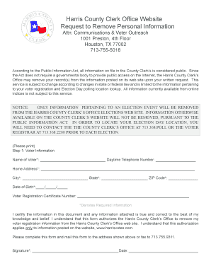 Harris County Voter Information Removal Request
