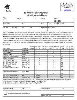 Section 125 Cafeteria Plan Deduction Form