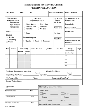 Harris County Personnel Action Form