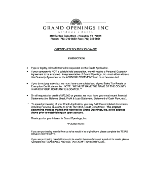 Texas Credit Application Package