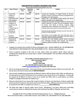 Texas Uncontested Divorce Information Form