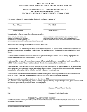 Texas Immunization Information Release Authorization