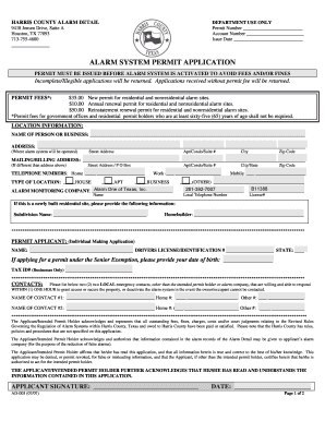 Harris County Alarm System Permit Application