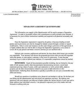 Separation Agreement Questionnaire