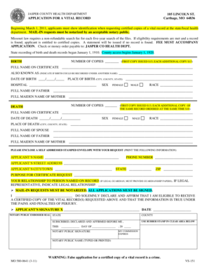 Missouri Vital Record Application