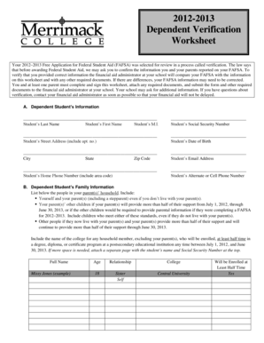 2012-2013 Dependent Verification Worksheet