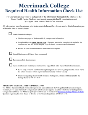 Merrimack College Health Examination Report