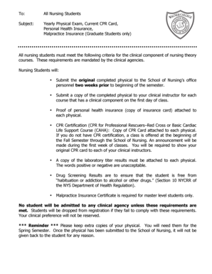 Nursing Clinical Clearance Form