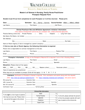 Preceptor Request Form for Nursing Students