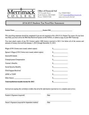 2014-2015 Student Tax Non-Filer Statement