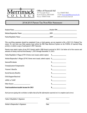 2014-2015 Parent Tax Non-Filer Statement