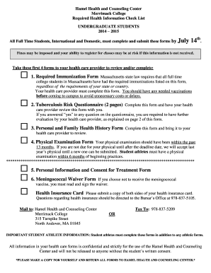 Merrimack College Health Information Checklist