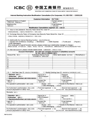 Internet Banking Modification/Cancellation Form (Corporate)