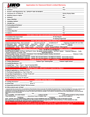 Diamond Shield Limited Warranty Application
