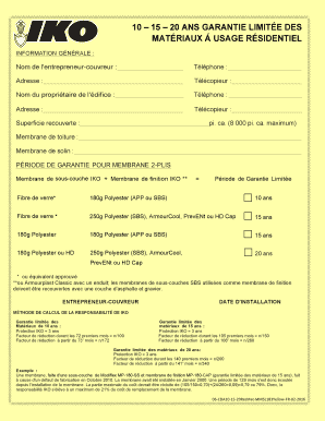 10 – 15 – 20 ANS GARANTIE LIMITÉE DES MATÉRIAUX Á USAGE RÉSIDENTIEL