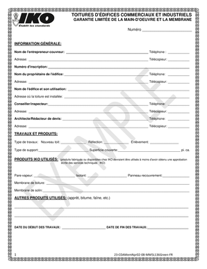 GARANTIE LIMITÉE DE LA MAIN-D'OEUVRE ET LA MEMBRANE