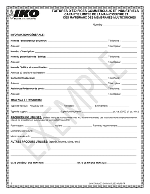 GARANTIE LIMITÉE DE LA MAIN-D'OEUVRE ET DES MATERIAUX DES MEMBRANES MULTICOUCHES