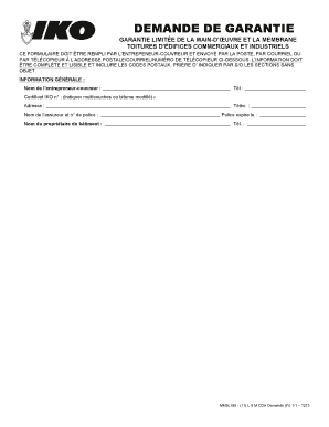 Demande de garantie limitée de la main-d’œuvre et la membrane