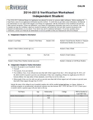 California Dream Act Application Verification Worksheet