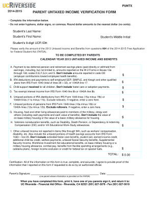Parent Untaxed Income Verification Form