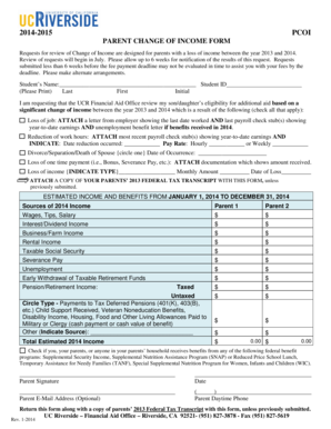 Parent Change of Income Form