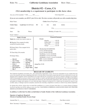 California Gymkhana Association Horse Show Entry Form