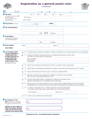 Queensland General Postal Voter Registration Form