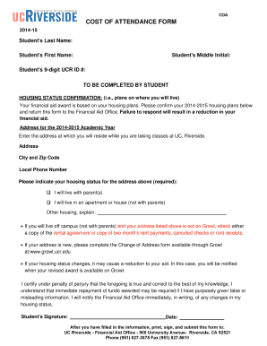 Cost of Attendance Form
