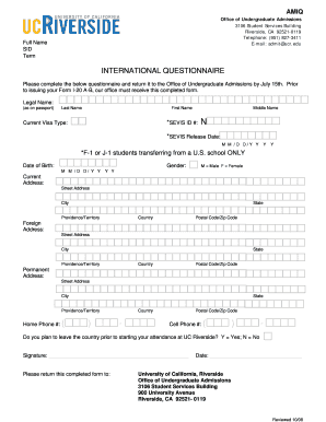 International Student Questionnaire