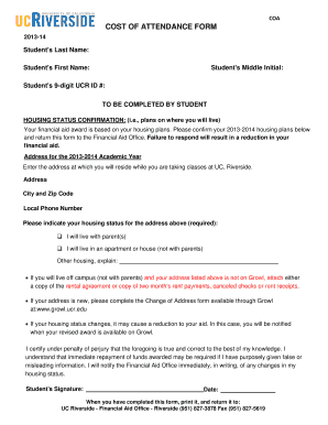 Cost of Attendance Form
