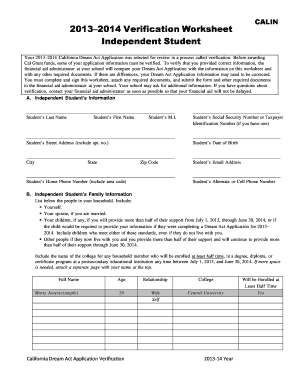 California Dream Act Application Verification Worksheet