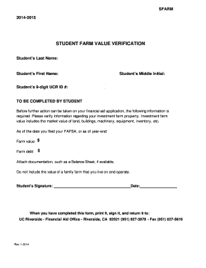 Student Farm Value Verification Form
