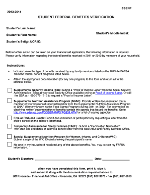 Student Federal Benefits Verification Form