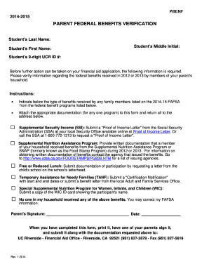 Parent Federal Benefits Verification Form