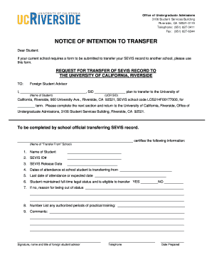Notice of Intention to Transfer