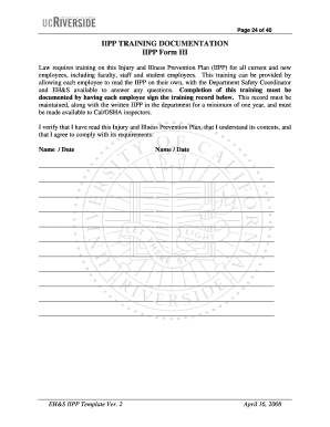 Injury and Illness Prevention Plan Training Form