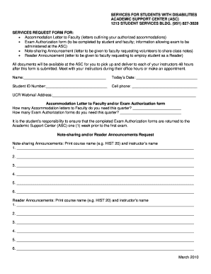 Services Request Form for Students with Disabilities