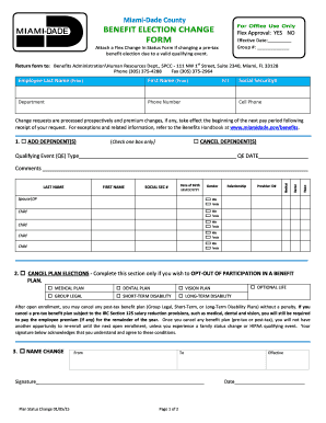 Miami-Dade County Benefit Election Change Form