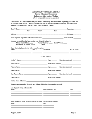 Special Education Background Information Form