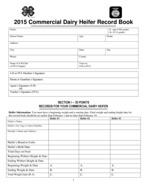 2015 Commercial Dairy Heifer Record Book