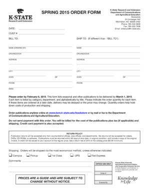 K-State Research and Extension 2015 Order Form