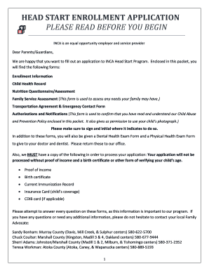 Head Start Enrollment Application