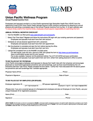 Union Pacific Annual Physical Incentive Form