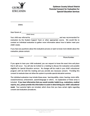 Parental Consent for Special Education Evaluation